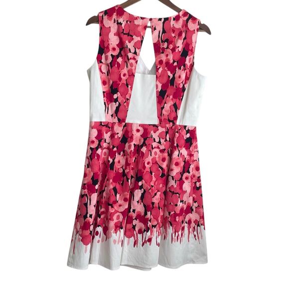 Jones New York Pink Floral Fit Flare Dress 12 V-Neck Back Cutout Summer Party‎ - Picture 2 of 16